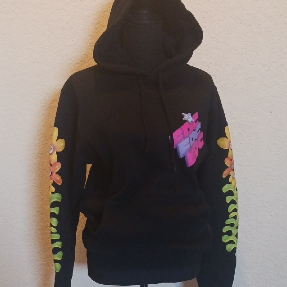 EDC Black Graphic Hoodie with Colorful Sleeves Size Small - Picture 3 of 11